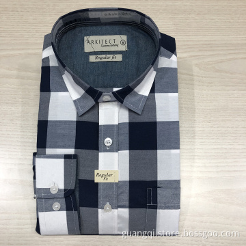 Male cvc yarn dyed checked long sleeve shirt